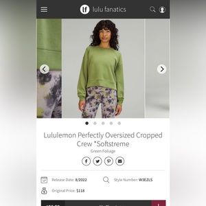 Lululemon Perfectly Oversized Cropped Crew in Green Foliage, size 4